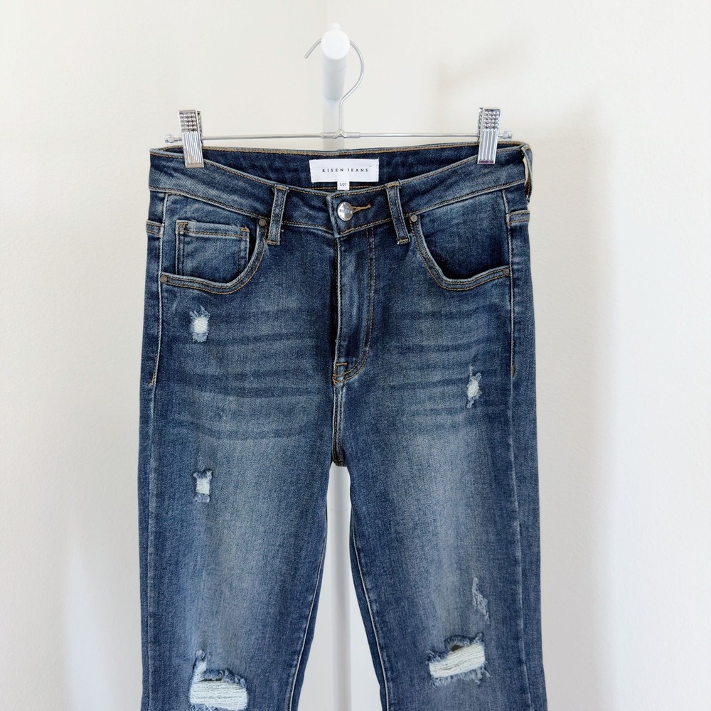 Risen Denim Jeans Size 5/27 Flare Distressed Blue Denim Western High Rise - Picture 4 of 8